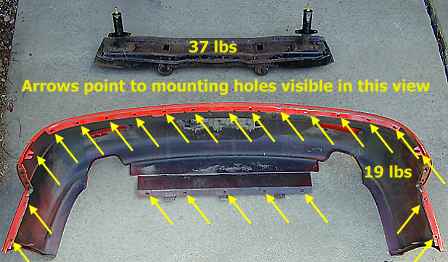 Rear bumper cover (inside) and bumper bar on ground